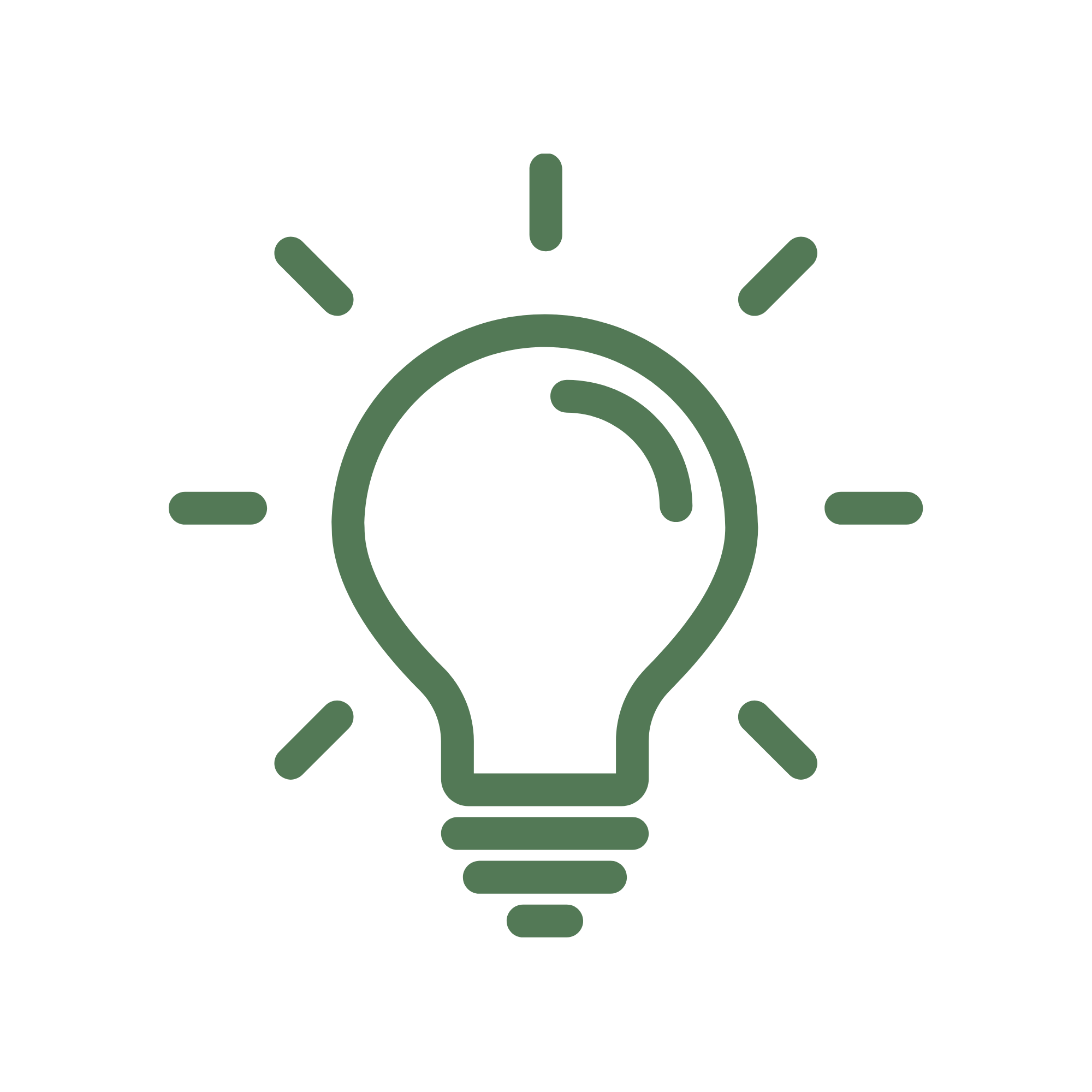 Outline of a lightbulb with rays emanating from it, symbolizing ideas or innovation.