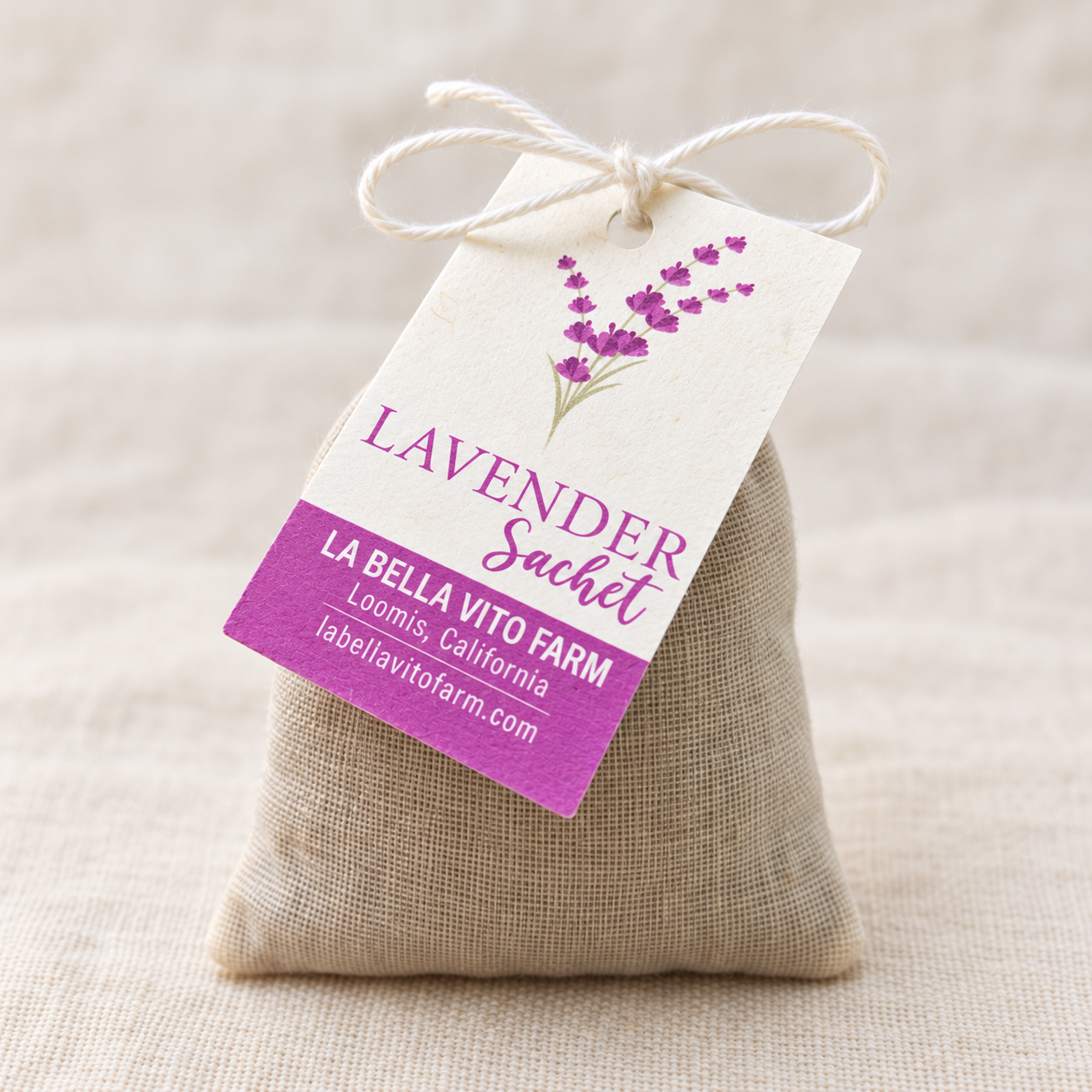 A dried lavender sachet made by La Bella Vito Farm in Loomis, California