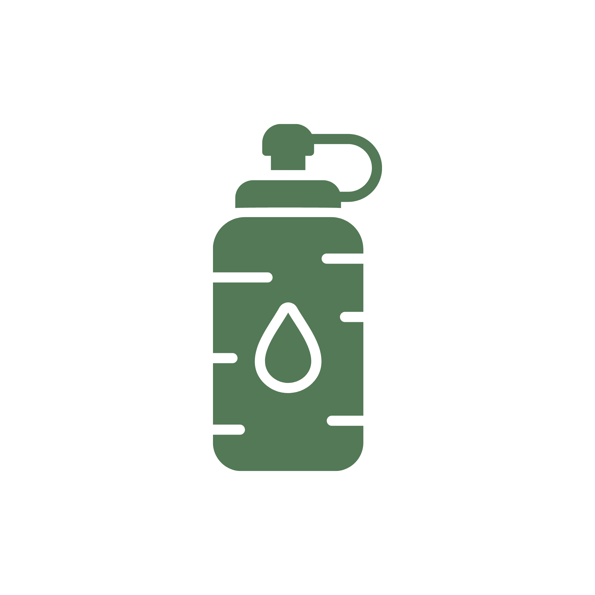 Simplified icon of a hand sanitizer bottle with a pump, featuring a droplet symbol in the center.