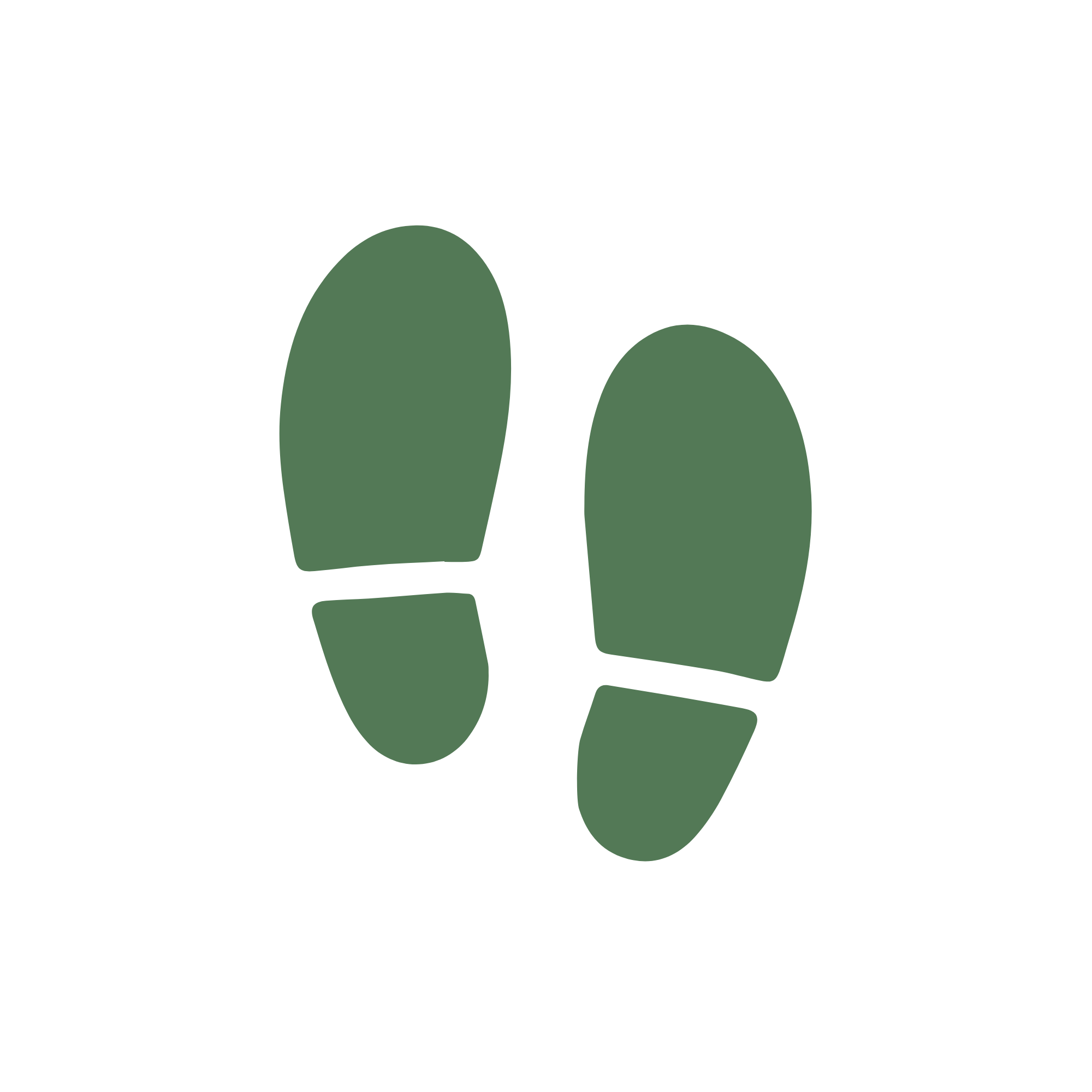 Green footprints symbol indicating social distancing or footprint tracking.