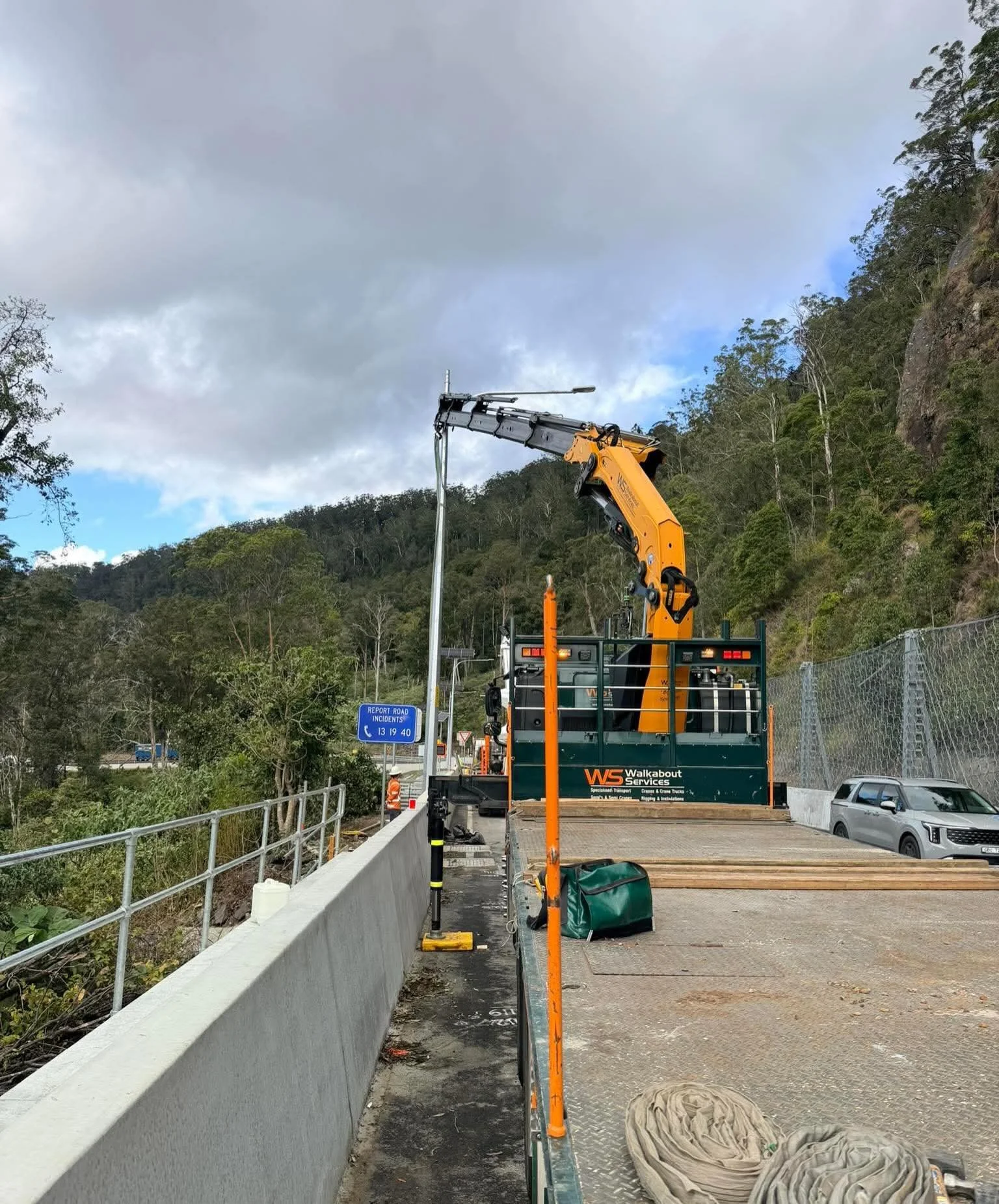 Standing the last pole on the Cunninghams Gap Upgrade Project &amp; installing the solar head frame units for the lighting across this road network. 

It&rsquo;s been a couple of years working on this site &amp; it&rsquo;s slowly coming to an end. 

