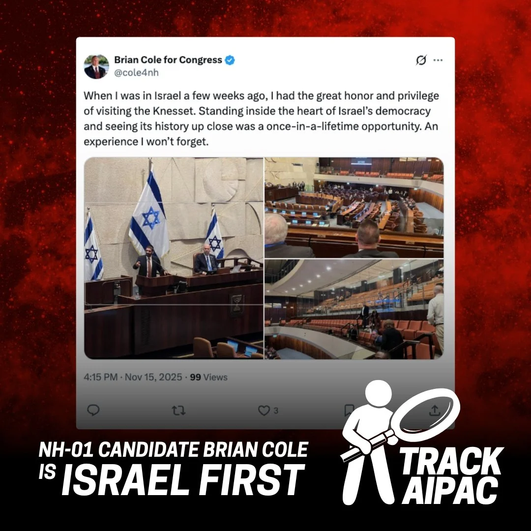 ⚠ #NH01 candidate @briancoleforcongress is pro-genocide.