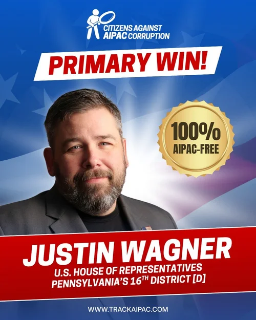 Congratulations to @justinwagnerforcongress for securing the Democratic nomination in Pennsylvania's 16th district!

Standing against genocide is good policy and good politics! #PA16