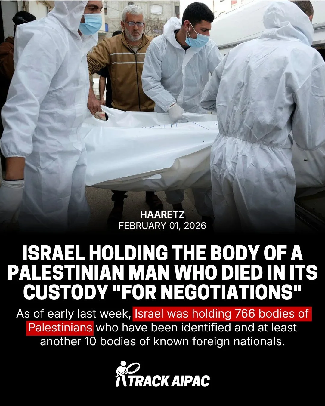Israel is holding the body of a Palestinian man who died in its custody "for negotiations."

Rights group Gisha documents that Israel is currently holding the bodies of more than 100 Palestinians in what are horrifically called "cemete
