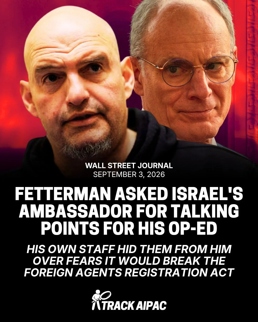 Last September, Israel's Ambassador Yechiel Leiter met with Fetterman in his office and suggested he write an op-ed explaining why he continued to support Israel. Fetterman agreed and told Leiter he would base the submission on any points the ambassa