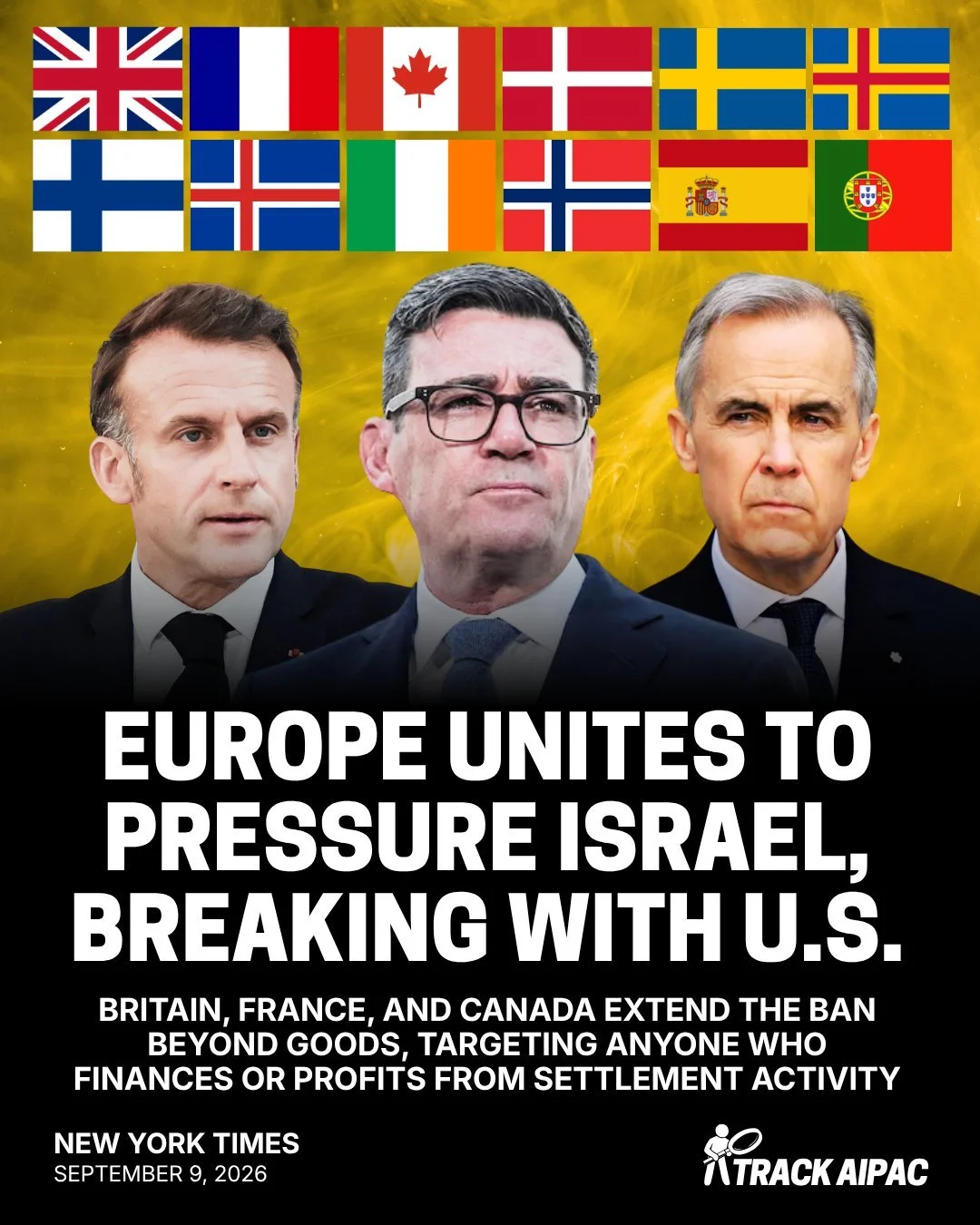Europe Unites to Pressure Israel, Breaking With U.S. 

&ldquo;This could be a very significant economic blow to the settlements movement and any Israeli government that backs settlements.&rdquo; - Daniel C. Kurtzer, a former United States ambassador 