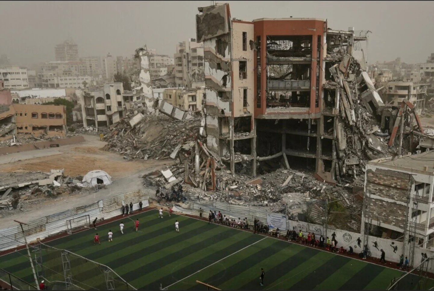 This photograph of a football match in Gaza by Palestinian photographer Jehad Alshrafi was removed from the Deauville Sport Images Festival in France last month following a pressure campaign from the Israeli government: