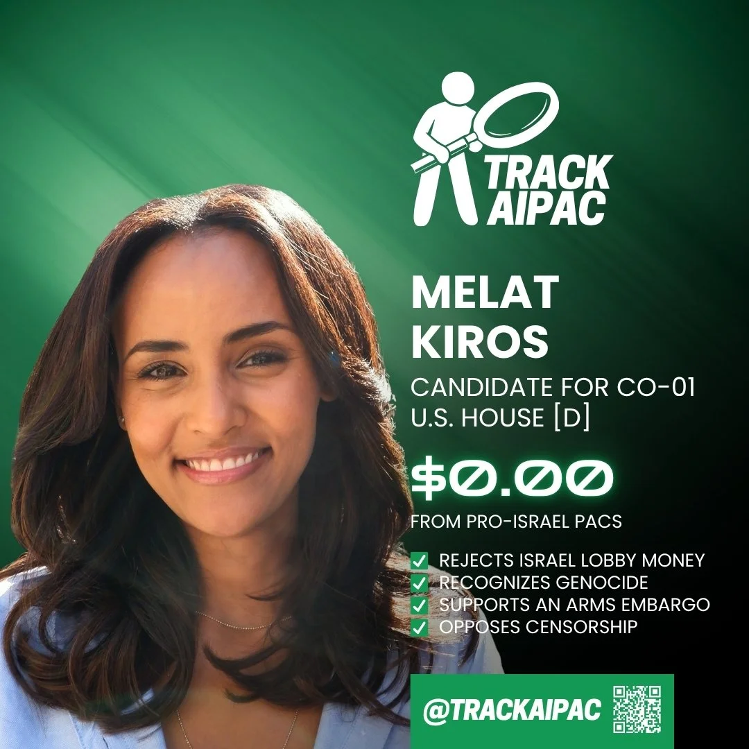 Standing against genocide is good policy and good politics! 

AIPAC tried their best to stop Melat Kiros, but Denver chose her anyway. She rejects Israel lobby money and is calling for a full arms embargo to end the genocide in Palestine! 

This Nove