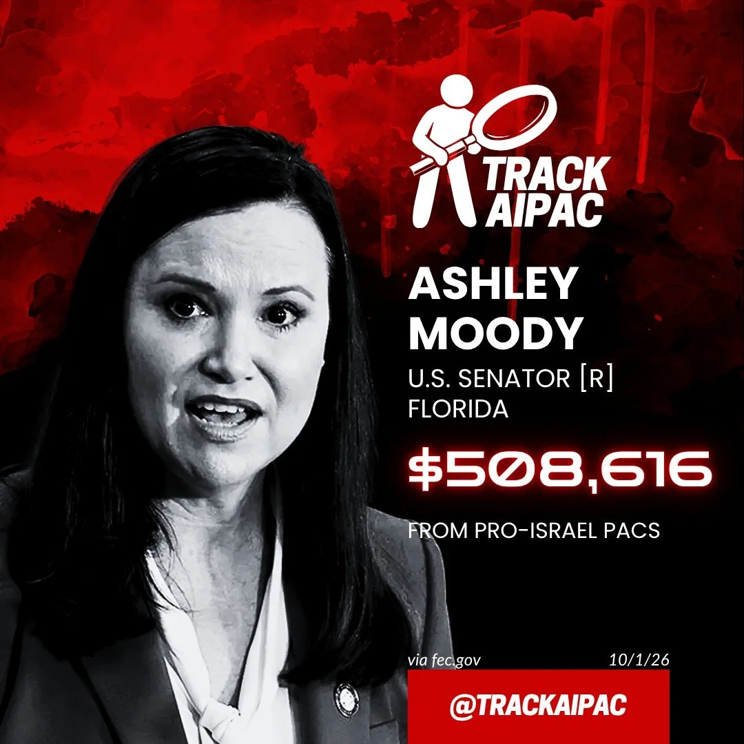 AIPAC Ashley Moody has now received MORE THAN HALF A MILLION DOLLARS from the pro-Israel lobby. Vote @angieforfl for Senate in Florida!