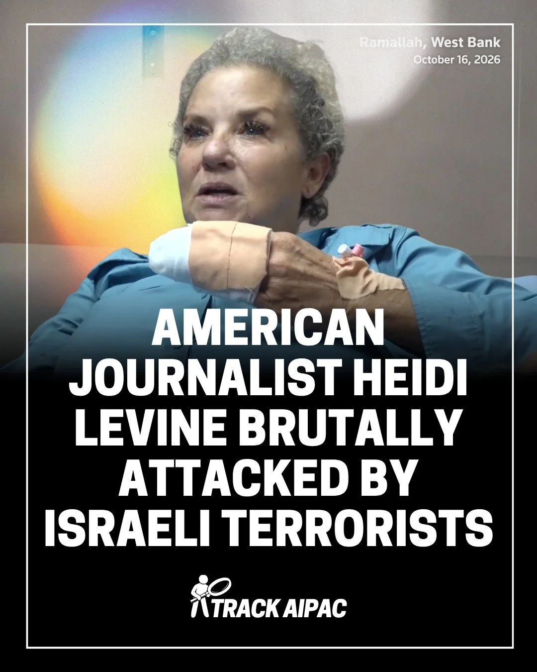Israeli settler terrorists attacked Heidi Levine, a veteran photographer for @washingtonpost, in the West Bank on Friday.

She was wearing a protective vest clearly marked &ldquo;PRESS&rdquo; on front and back and was knocked to the ground, beat and 