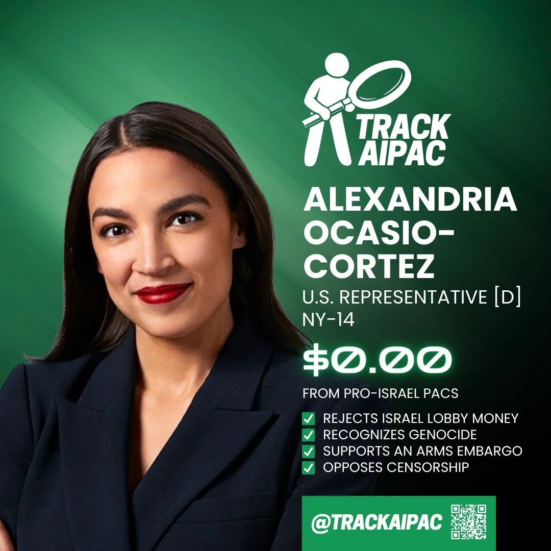 AIPAC offered @AOC $100,000. She turned them down.

Since then, she's called AIPAC out as an extremist organization, named the genocide in Gaza on the House floor, and backed an arms embargo on Israel. Vote for Alexandria Ocasio-Cortez in #NY14!

You