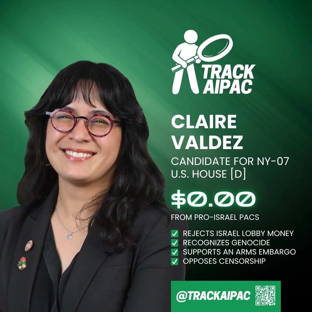 On "progressive except Palestine," @claireforny says: "We're leaving those politics in the dustbin of history." The union organizer calls out the genocidal Israeli government, backs an arms embargo, and rejects AIPAC and their all