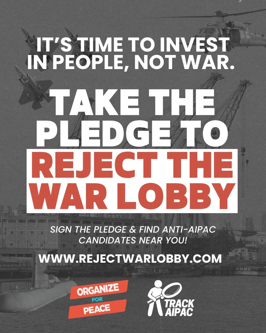 It's time to invest in PEOPLE, not war! Sign the voter pledge to reject the war lobby and find anti-AIPAC, pro-peace candidates near you!
🔗 RejectWarLobby.com