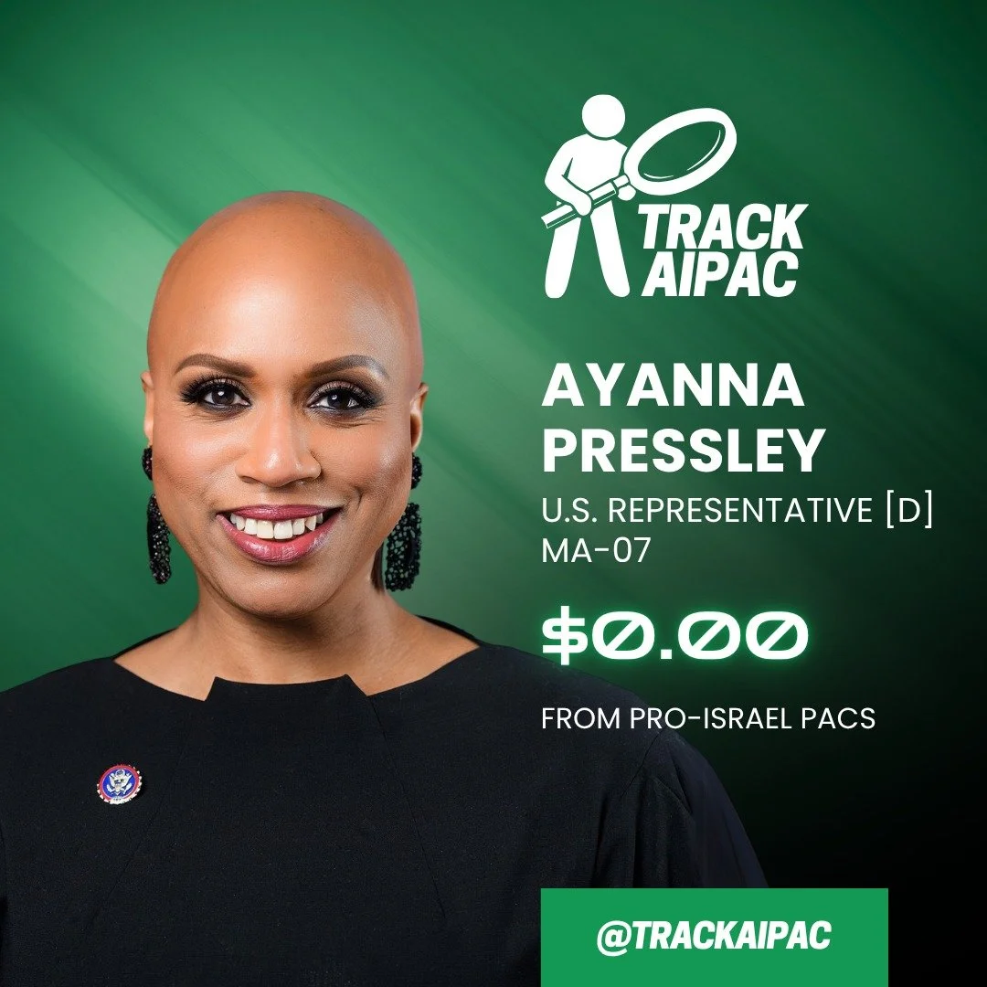 "We have watched a genocide unfold in real time." Rep. Ayanna Pressley voted against the 2024 Israel aid package and is fighting to pass the Block the Bombs Act and end military aid to Israel. Vote to reelect @ayannapressley in #MA07!