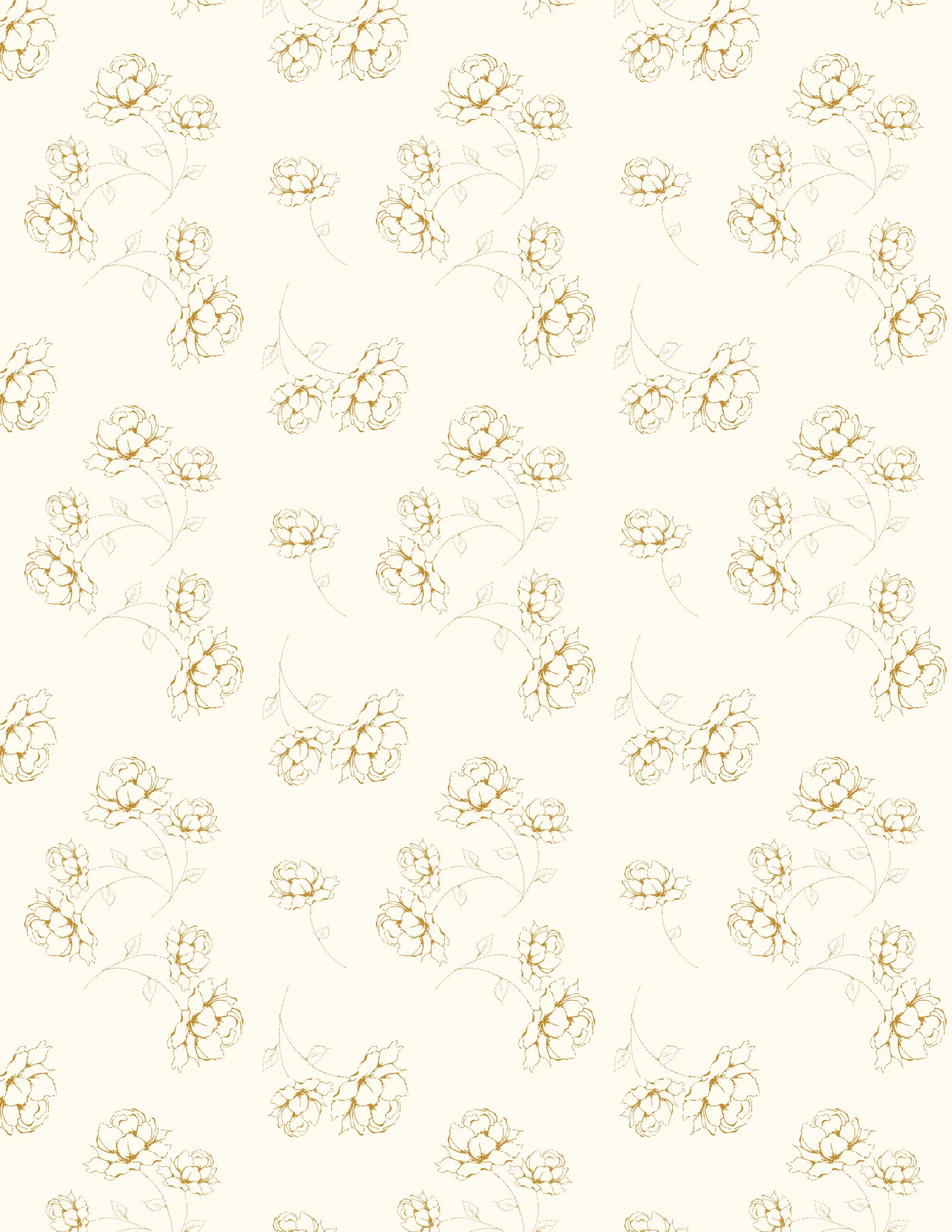 A seamless pattern of light brown outlined roses on a cream background.