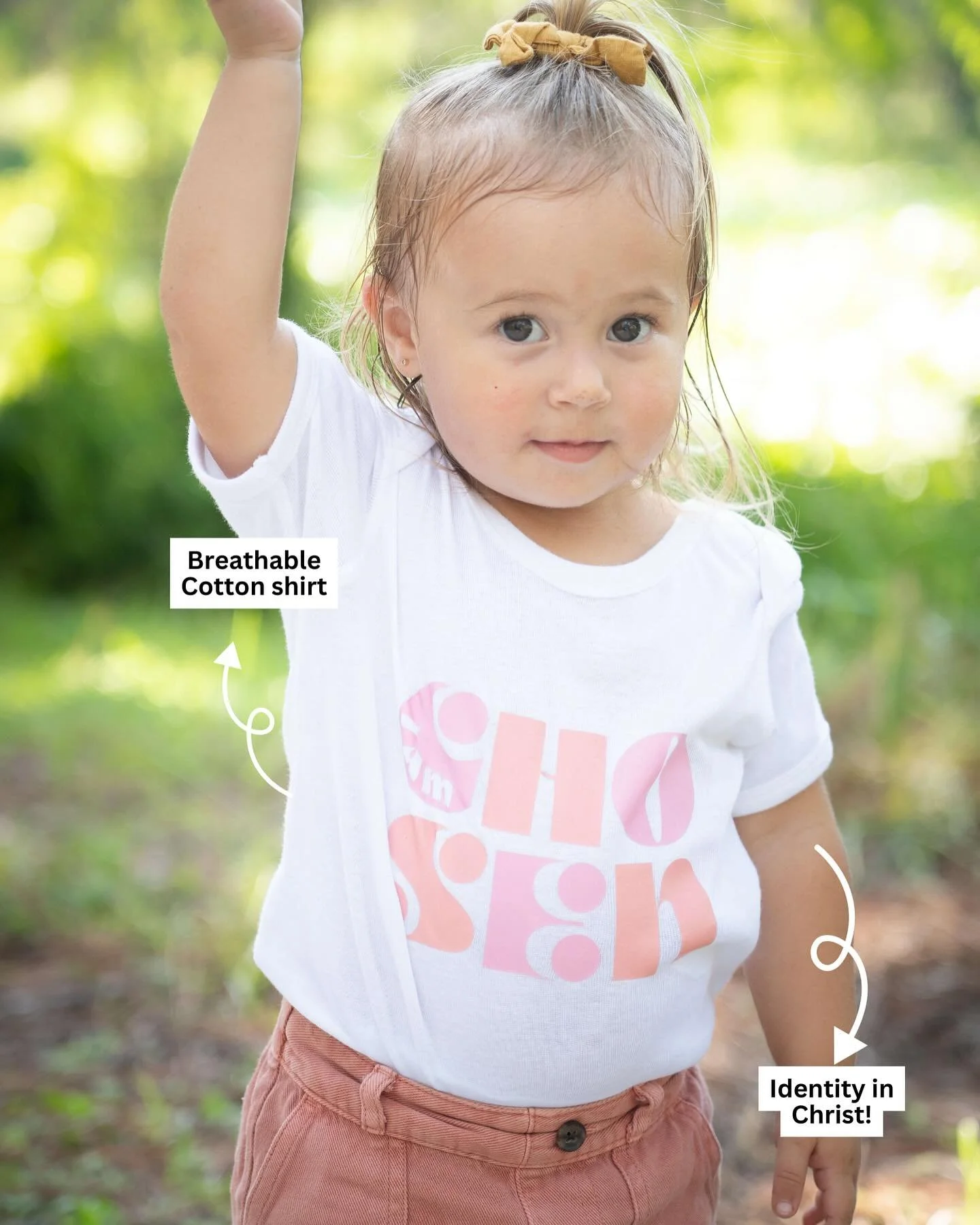 Shop our adorable 'I Am Chosen' tees for kids of all ages! Perfect for back to school or playdates, promoting confidence and faith in Christ! #christian #chosen #faith #faithclothing #kidsfashion