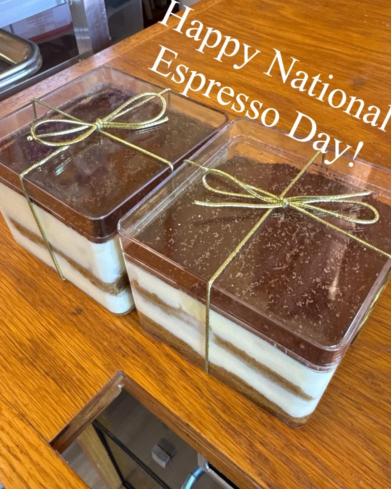 Happy National Espresso Day! When I think espresso &amp; desserts, I immediately think of Tiramisu! 

The Mr. Sweets Tiramisu is a beautiful combination of espresso soaked ladyfingers, a rich mascarpone filling, dusted with a rich cocoa powder, toppe
