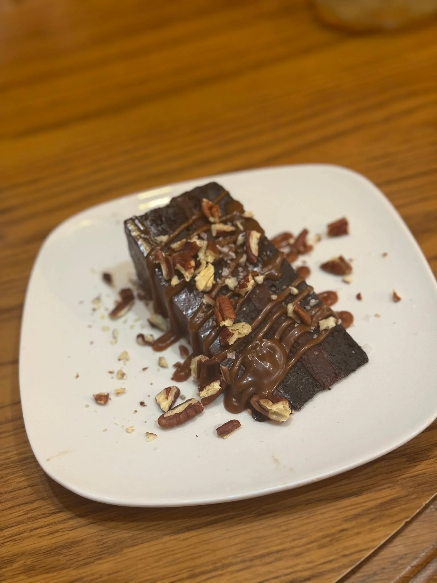 A little treat I made for myself this past week was a 4-Layer Chocolate Turtle Torte! This included:

- Alternating layers of flourless chocolate cake &amp; chocolate ganache, topped with a milk chocolate caramel sauce &amp; Maldon flaky sea salt
(sa