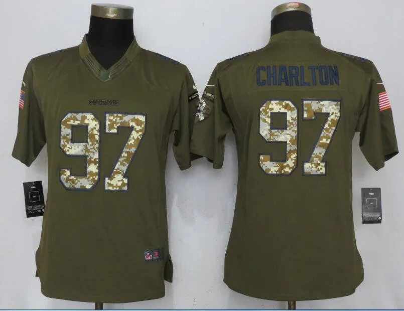 Women Dallas Cowboys 97 Taco Charlton Green Salute To Service Limited Jersey