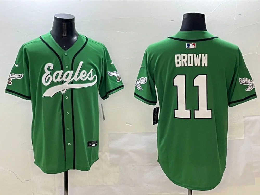 Philadelphia Eagles #11 Aj Brown Baseball Jersey Kelly Green
