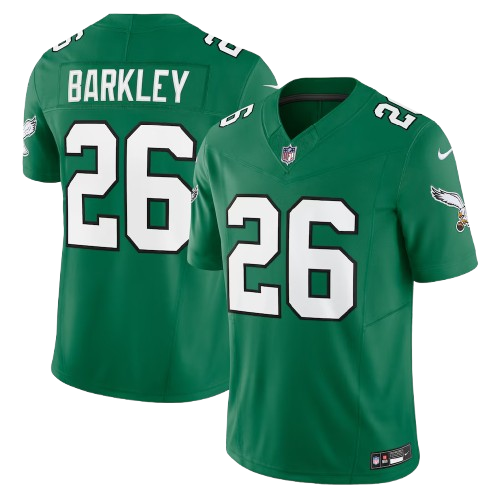 Philadelphia Eagles #26 Saquon Barkley with White Shoulders with 1933 Patch F.U.S.E Limited Jersey Kelly Green