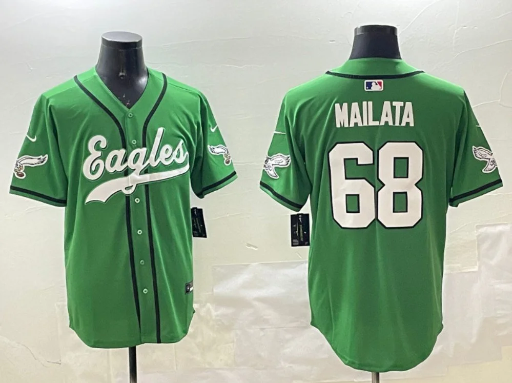 Philadelphia Eagles #68 Jordan Mailata Baseball Jersey Kelly Green