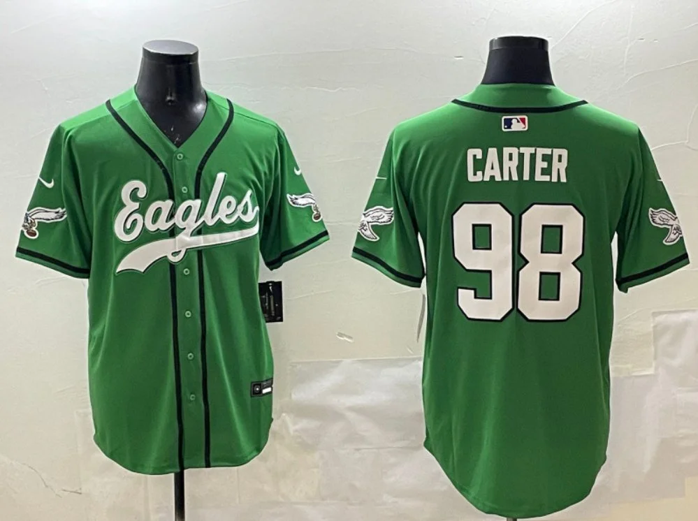 Philadelphia Eagles #98 Jalen Carter Baseball Jersey Kelly Green