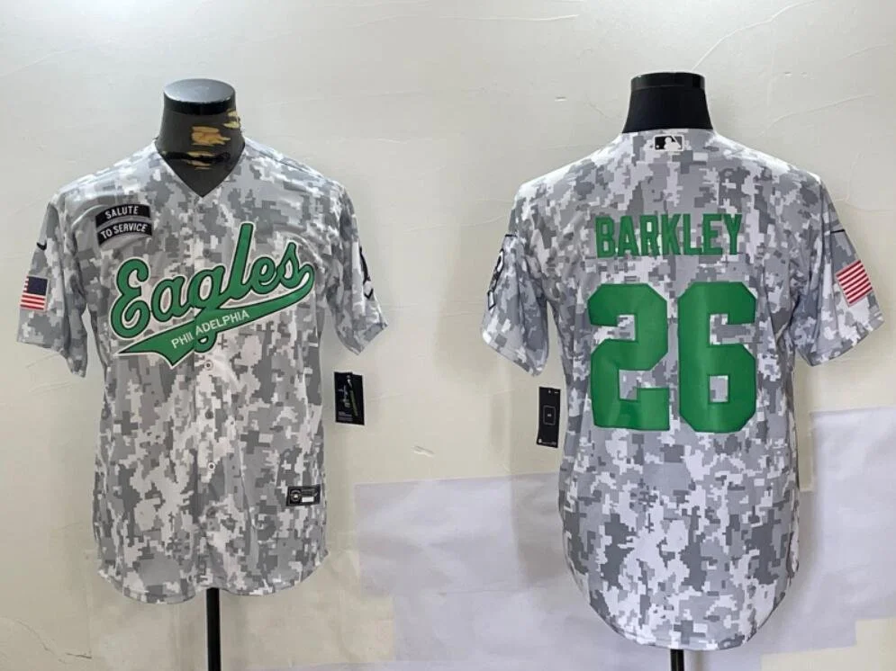 Philadelphia Eagles #26 Saquon Barkley 2024 Salute to Service Baseball Jersey Arctic Camo