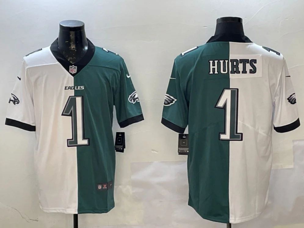 Philadelphia Eagles #1 Jalen Hurts Split Vapor Limited Jersey White/Green