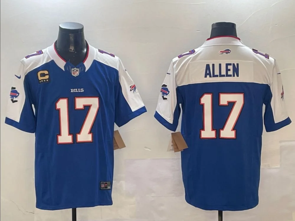 Buffalo Bills #17 Josh Allen with White Shoulders Limited Jersey Blue