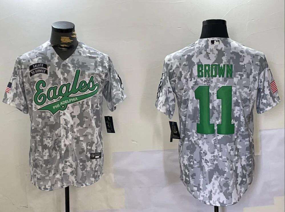 Philadelphia Eagles #11 Aj Brown 2024 Salute to Service Baseball Jersey Arctic Camo