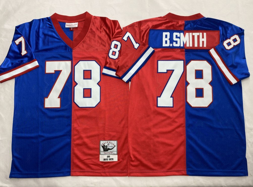 Buffalo Bills #78 Bruce Smith Split Throwback Jersey Red/Blue