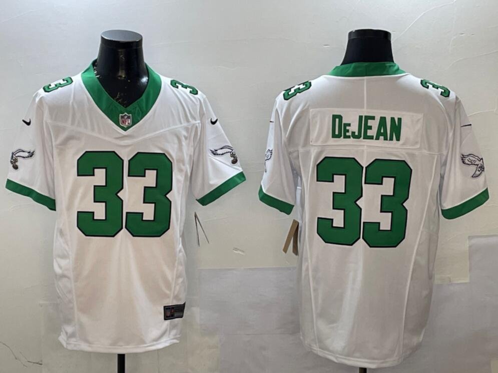 Philadelphia Eagles #33 Cooper DeJean with Kelly Green Number Throwback Limited Jersey White
