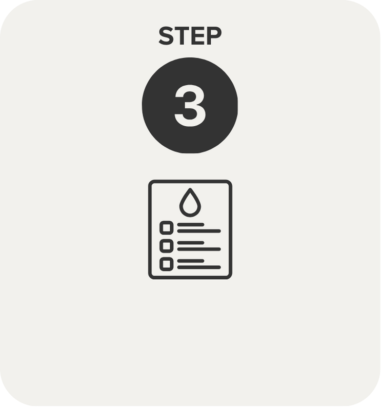Step 3 instruction with a checklist and water droplet icon, indicating a step in a process.