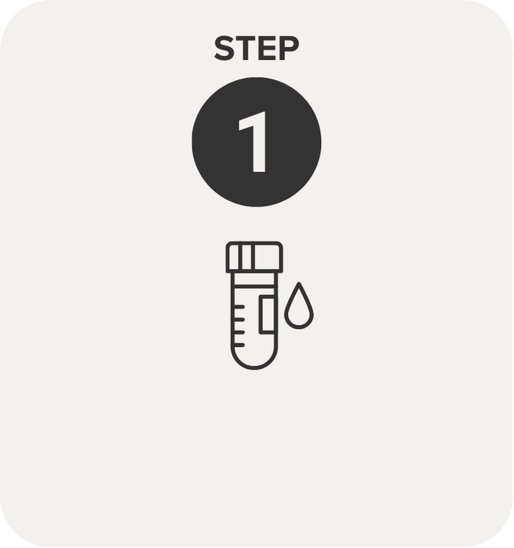Step 1 instructions with an illustration of a test tube and a drop of liquid.