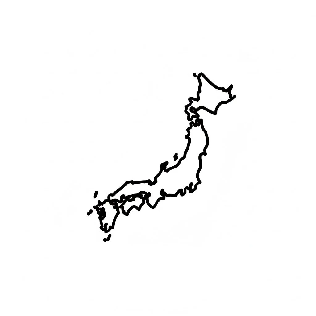 Black outline map of Japan