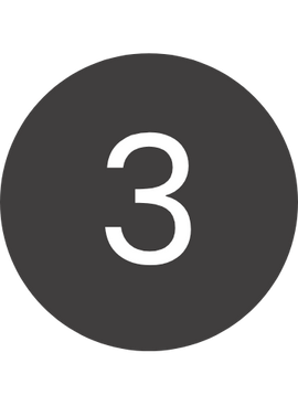 A gray circle with the number three in white text in the center.