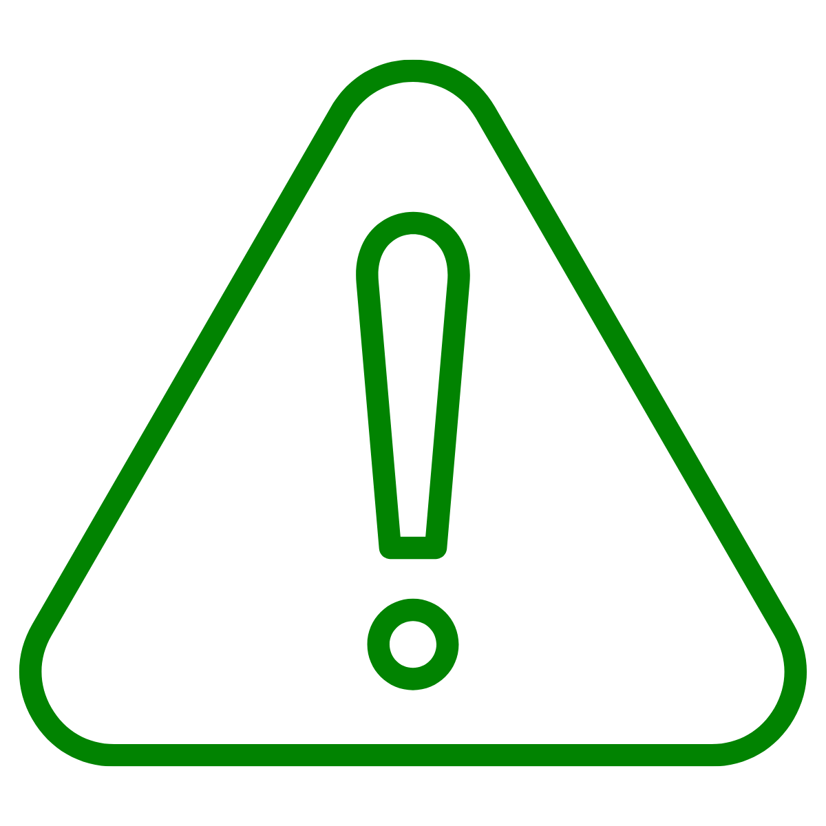 Green triangular warning sign with an exclamation mark in the center.
