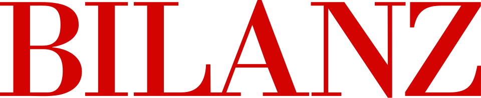 Red and black text spelling 'BILANZ' on a black background.