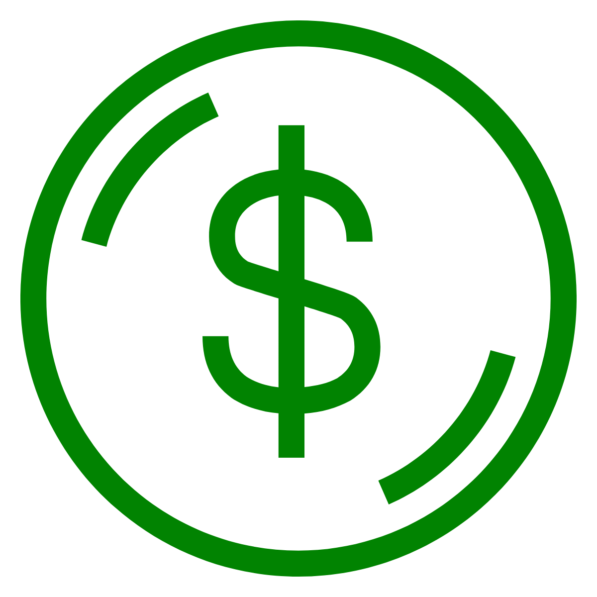 Green dollar sign inside a circular progress indicator.