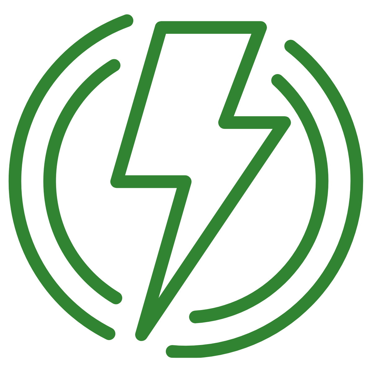 Green logo with a circle and a lightning bolt in the center.