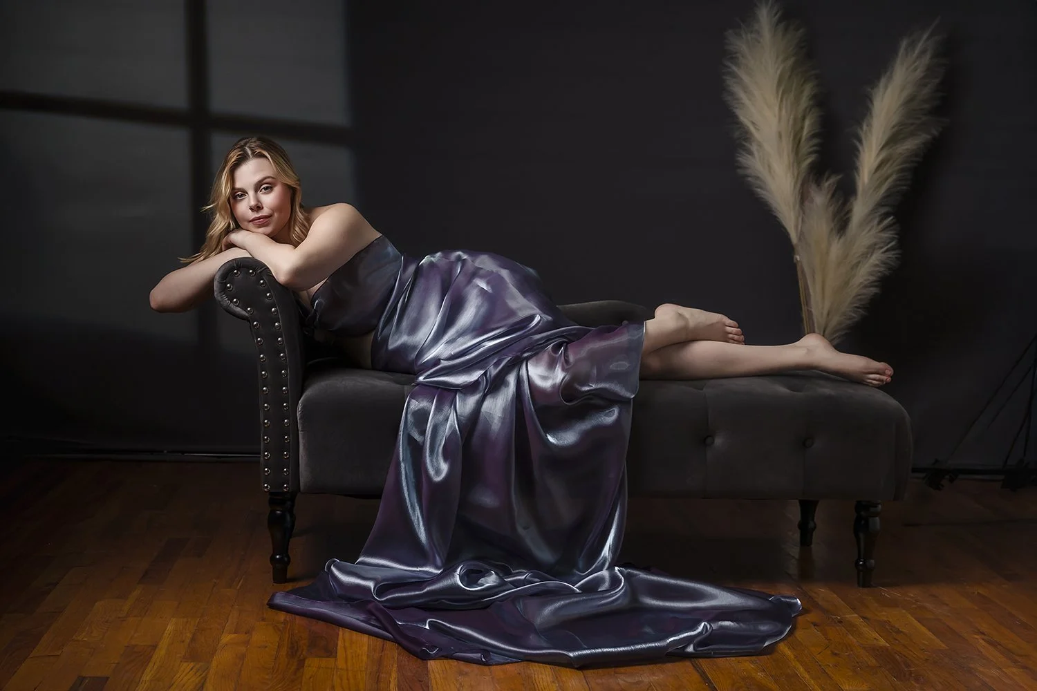 Red dress swirling during artistic portrait session in Allentown PA