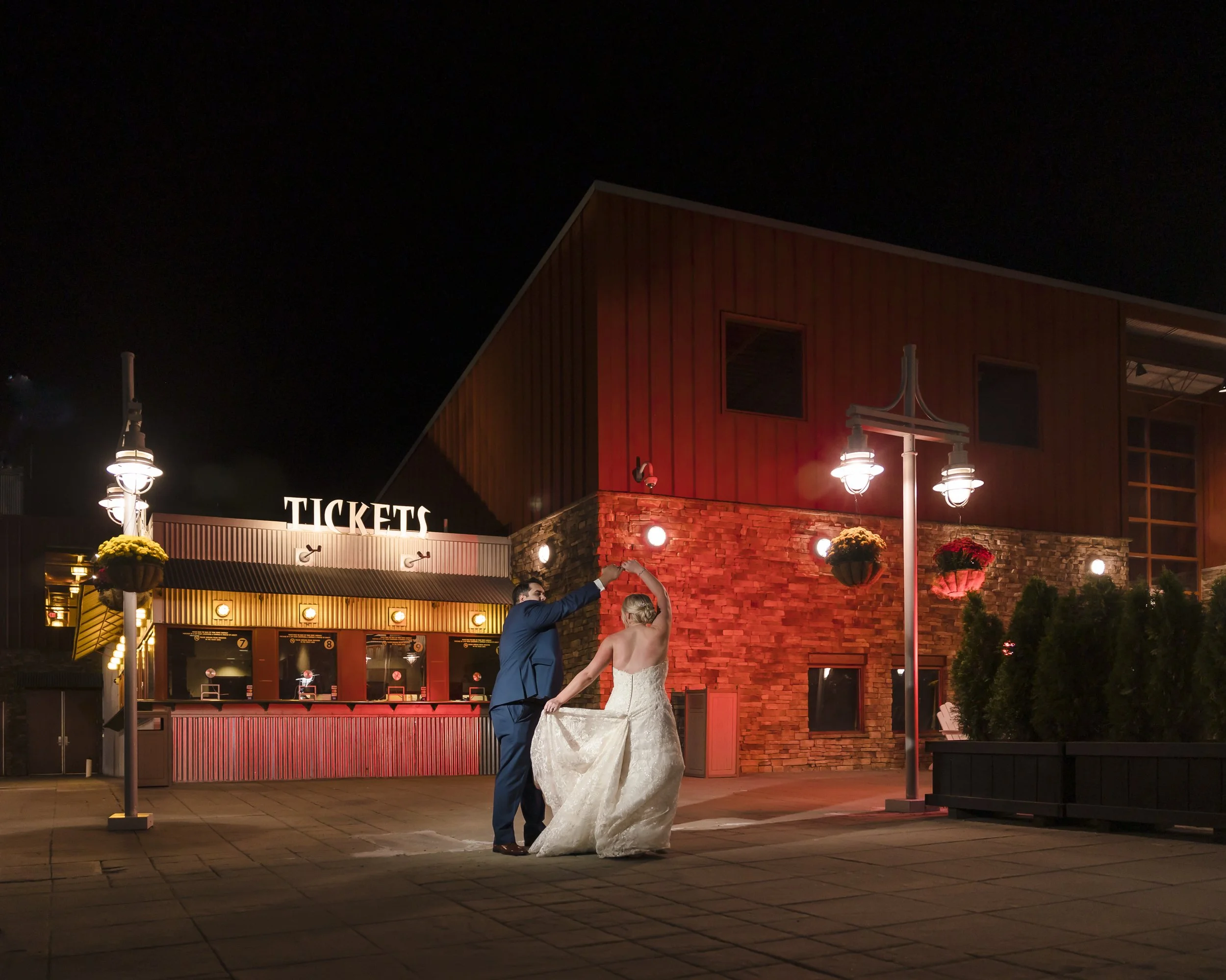 Bride and groom walking together during Bear Creek Mountain Resort wedding in Macungie