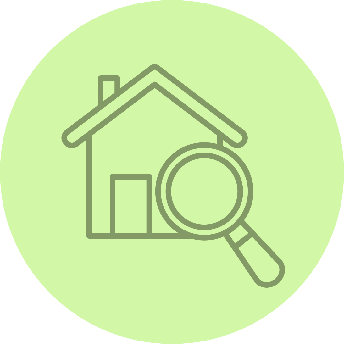 Icon of a house with a magnifying glass.