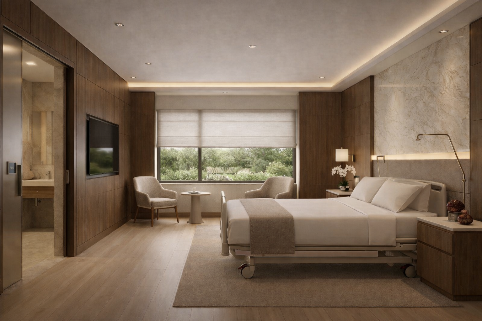 Modern healthcare facility with advanced medical technology and patient care environments.