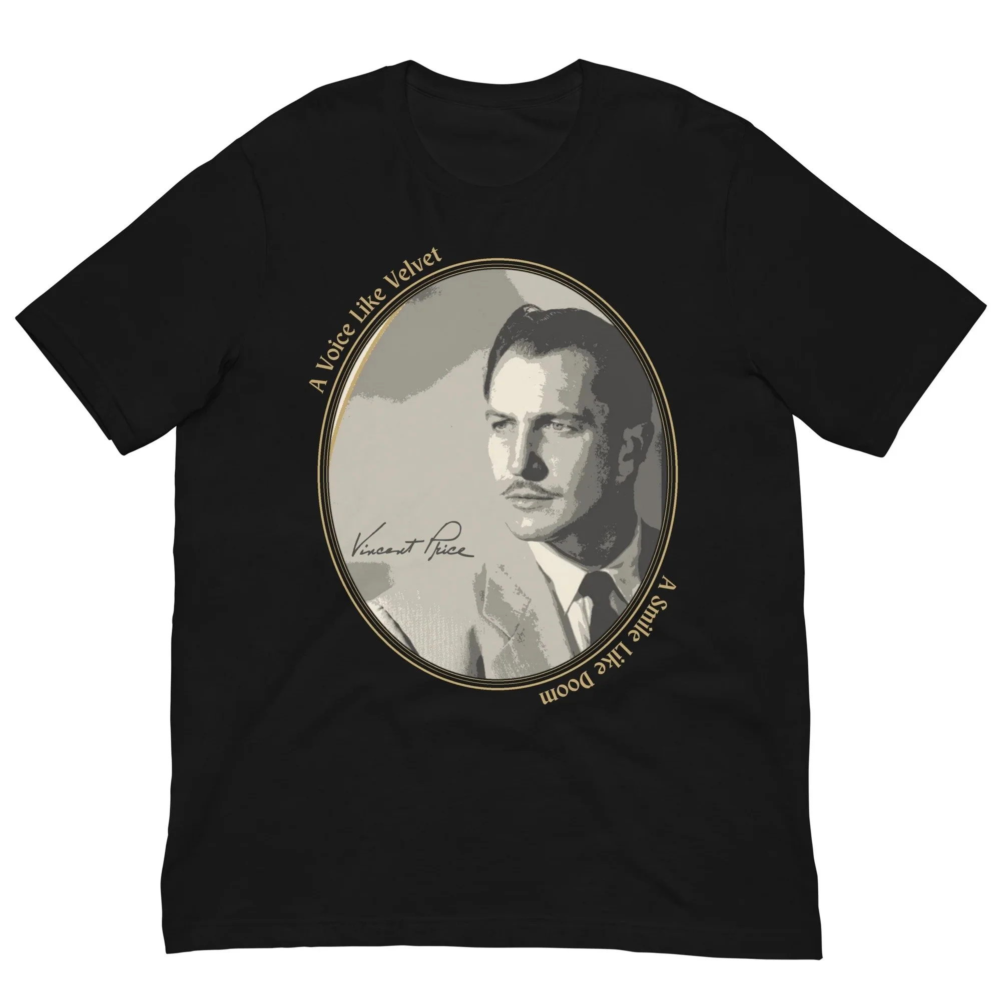 T-shirts are a dime a dozen, but this one stands out from the pack. Not only is it super soft, breathable, with the right amount of stretch, but it celebrates the 115th birthday of Vincent Price on May 27, 2026 — with his Voice Like Velvet, Smile Lik