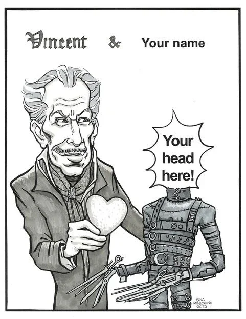 Did you ever wish you could have spent time with Vincent Price? Well, you can fulfill that fantasy right here, with this original piece of art created by artist Gina Minchino. Gina Minchino is an incredibly talented artist, whose fine art is shown at