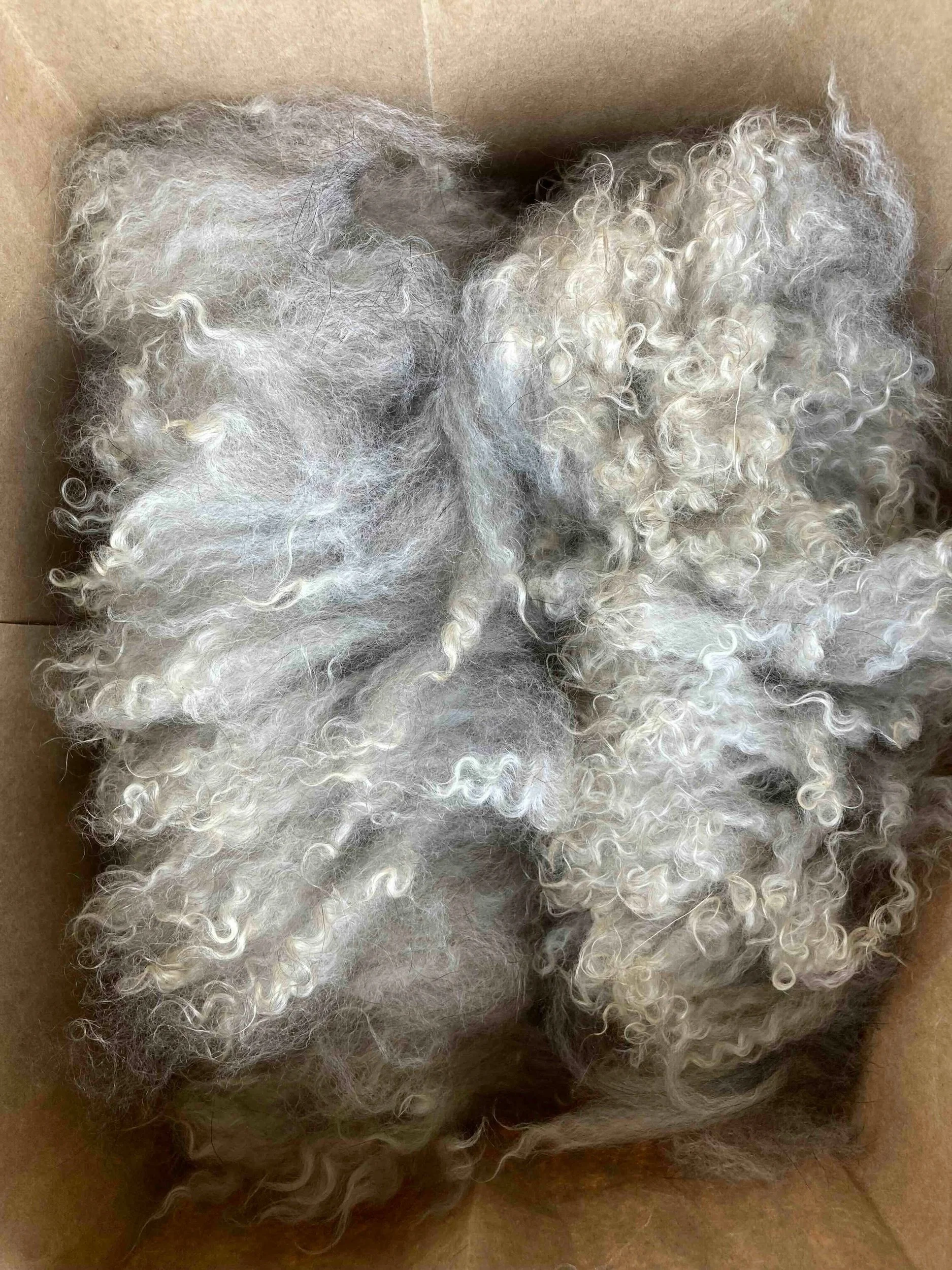 Pile of Pygora fiber in a bag.