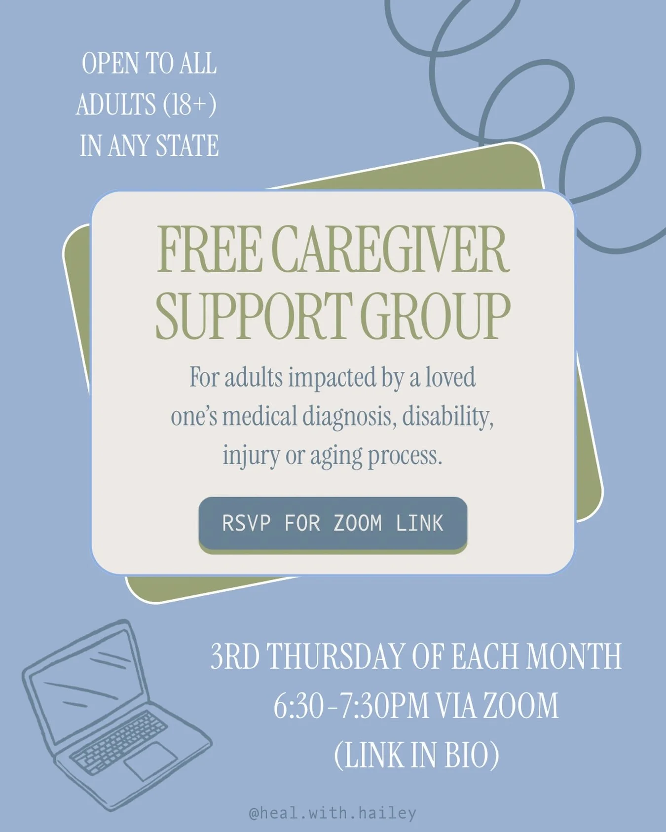 ✨REMINDER✨
I&rsquo;m facilitating a free, peer-led caregiver support group for adults who are impacted by a loved one&rsquo;s medical diagnosis, disability, injury, or aging process.

Caregiving can feel isolating, overwhelming, and invisible at time