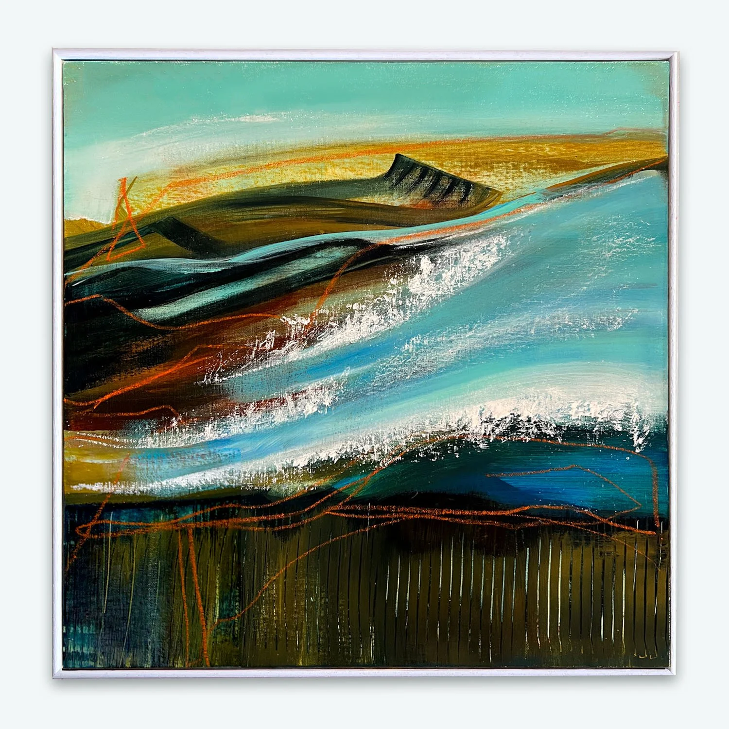 Abstract coastal landscape with ocean waves. Original painting by artist Gorana Law.